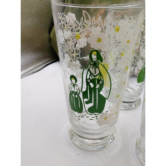 Set Of 4 Vintage Floral & Village Scene Glass Tumblers Amish - Picture 4 of 6